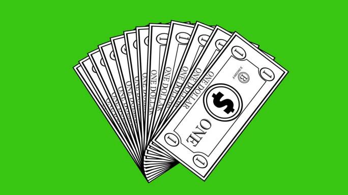 视频绘制的动画黑白图标扇子钞票