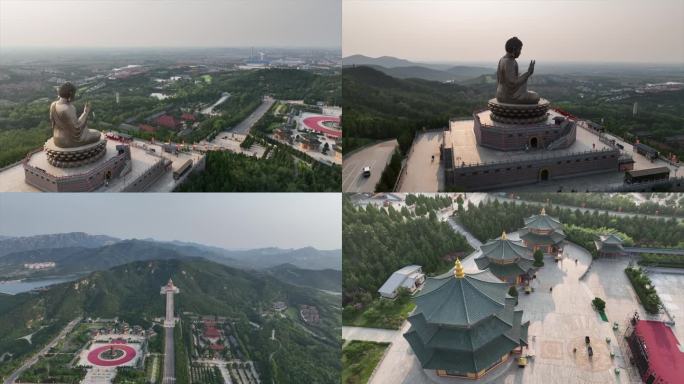 航拍烟台景区大山大佛楼阁