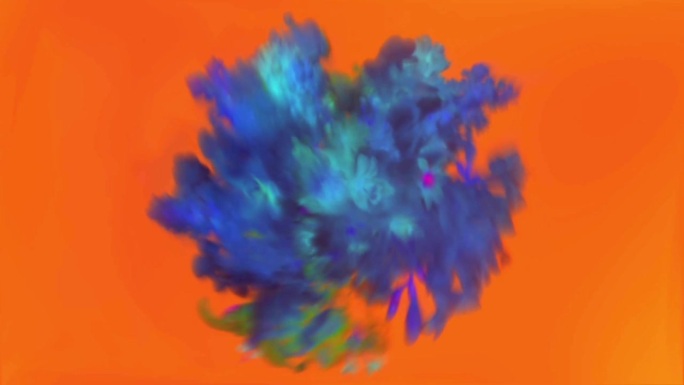 抽象爆炸的蓝色颜料与花朵
