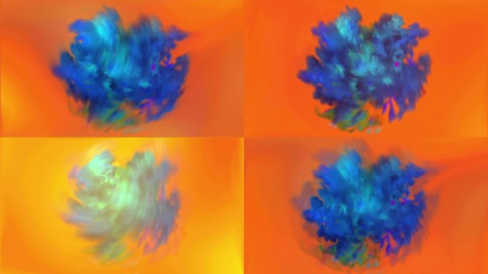 抽象爆炸的蓝色颜料与花朵