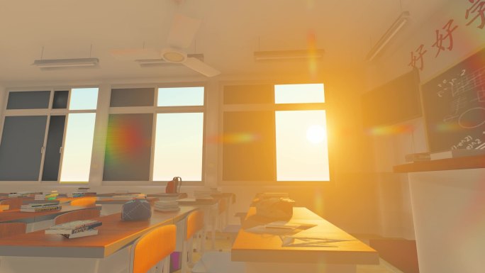 阳光穿过现代化空教室窗户视频