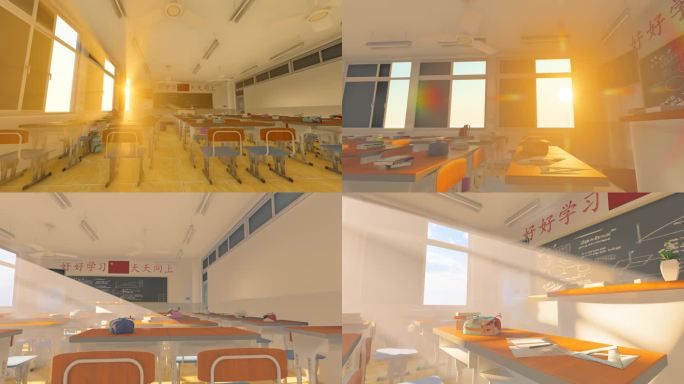 阳光穿过现代化空教室窗户视频