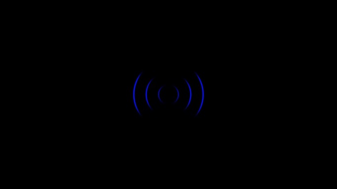 蓝色无线电波信号。黑色背景的网络信号动画。