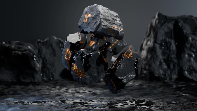 抽象的背景用悬浮的石头，鹅卵石，小行星陨石，浮石碎片，金木修复，金筑瑞，3d渲染