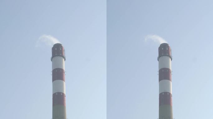 工厂烟囱排放烟尘废气特写镜头