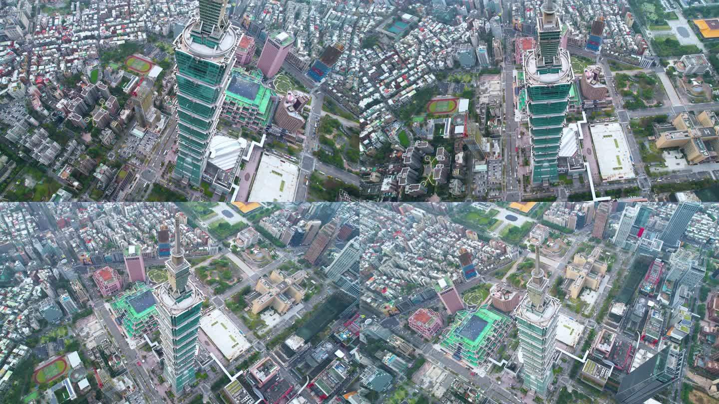 台湾地标台北101大楼繁华商圈航拍
