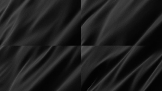 特写波浪黑色丝绸面料飘动的表面与织物细节