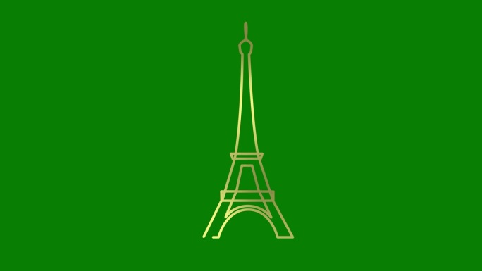 画出了金色的埃菲尔铁塔。法国的线形符号。毛圈的视频。巴黎的概念，旅行，旅行，建设，旅程。线矢量插图孤