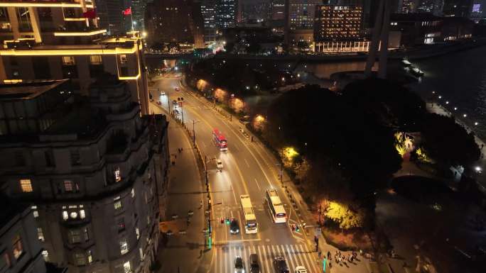 上海夜景航拍外滩南京东路黄浦区城市夜晚风