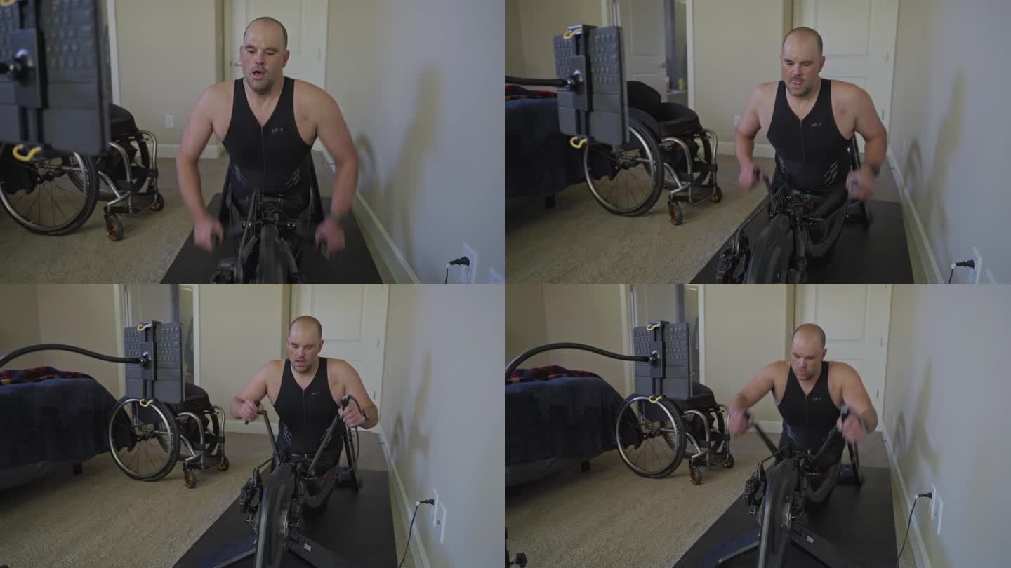 男子使用适应性运动员健身器材进行锻炼