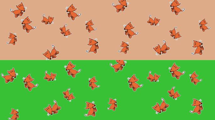 一只年轻的橙色狐狸在绿色背景上随意移动——动画