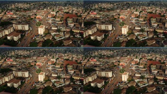 鸟瞰晴朗的喀麦隆雅温得郊区环岛上的交通