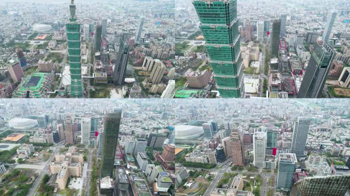 台湾地标台北101大楼繁华商圈航拍