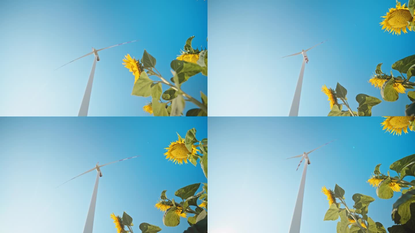 自然与科技的和谐:向日葵与风力涡轮机