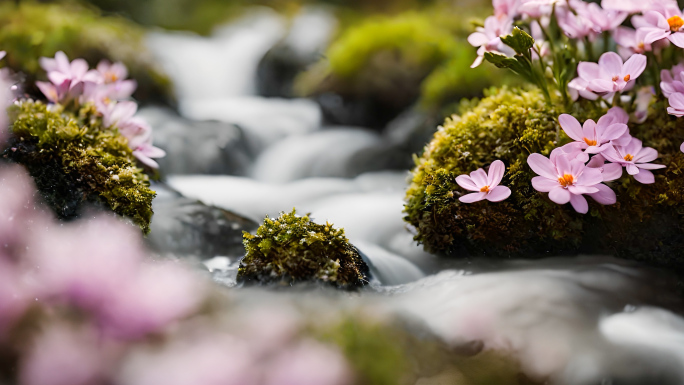 森林溪流 溪水 流水慢门 冰雪融化