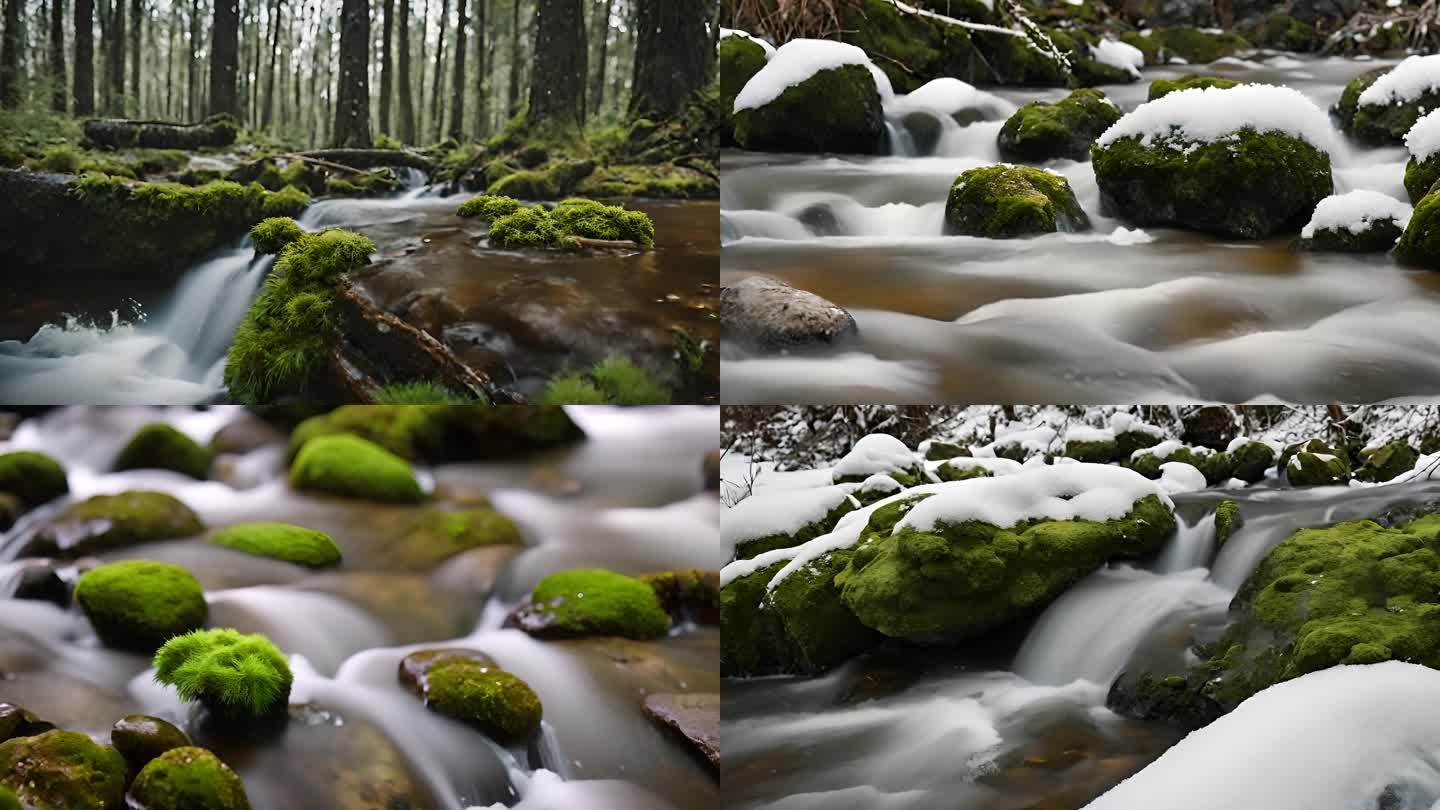 森林溪流 溪水 流水慢门 冰雪融化