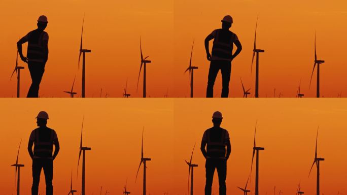 黄昏值班:黄昏时监测风力涡轮机进展的工程师