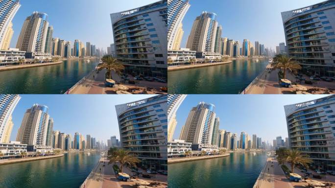迪拜河上的船只和建筑