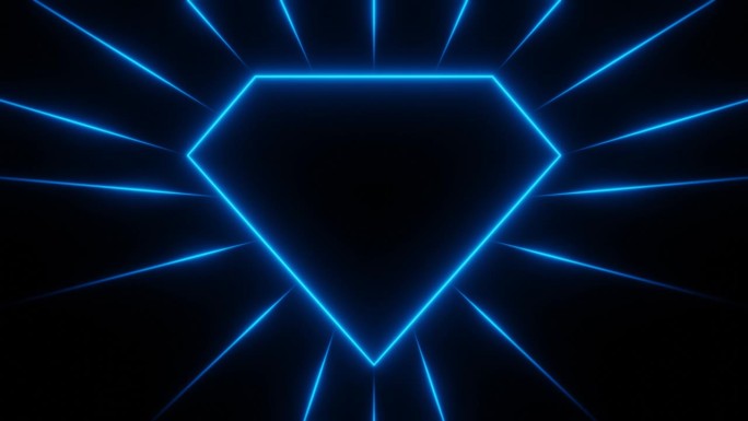 蓝色霓虹灯菱形框架与辐射射线动画