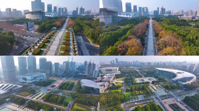 上海科技馆世纪广场航拍浦东新区城市地标建