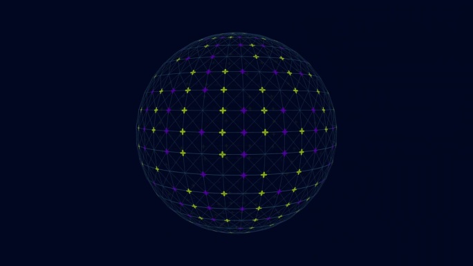 抽象球体与网格模式3d蓝色球体和黄色网格在黑色