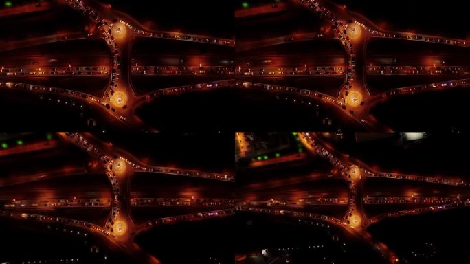 这是由无人机从空中拍摄的第比利斯市高速公路上的夜间交通堵塞
