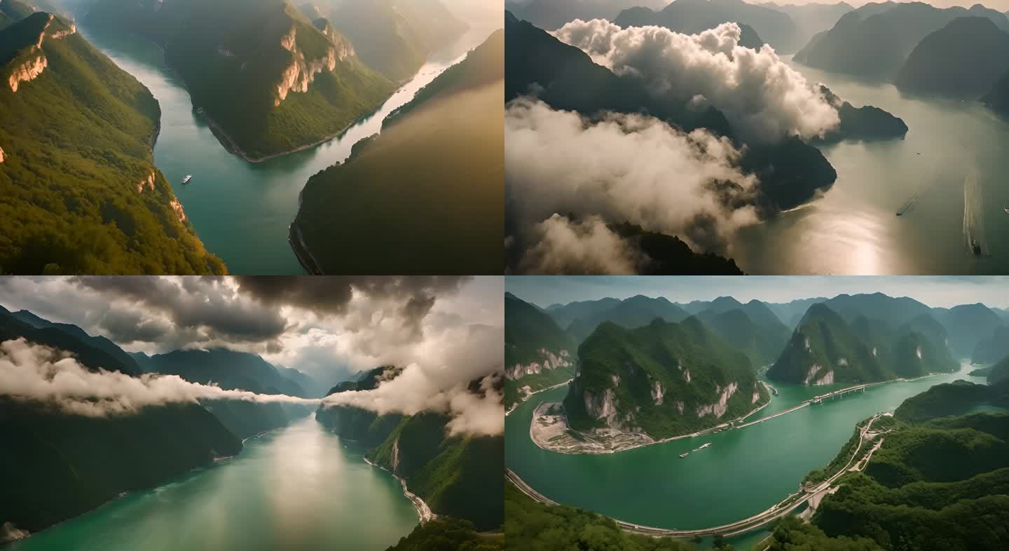 AI素材长江祖国大好河山三峡日出自然风景