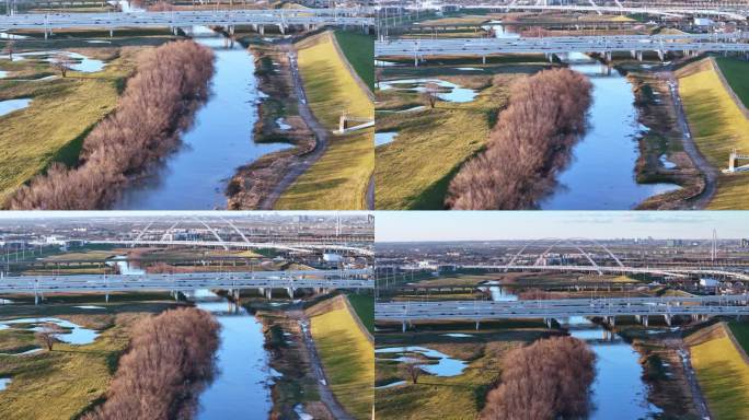 三位一体河和达拉斯德州大桥的照片