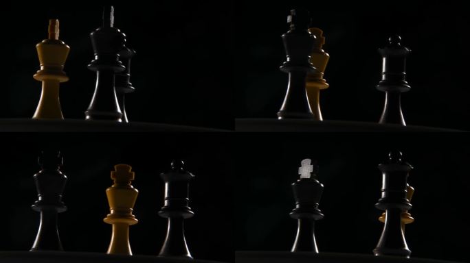 国王和王后棋子的特写移动镜头。