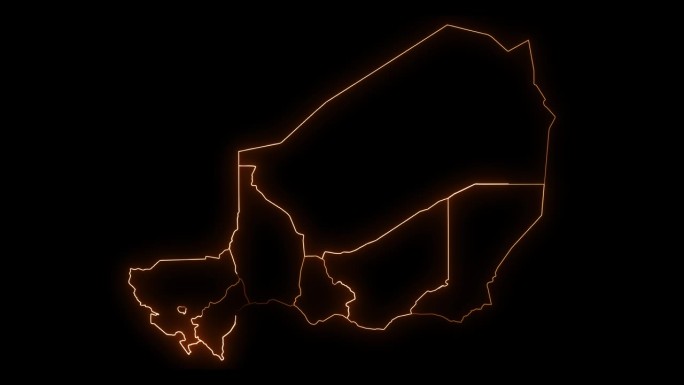 尼日尔国家地图与所有国家霓虹灯轮廓动画。