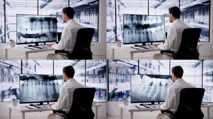 放射科牙医使用X射线软件