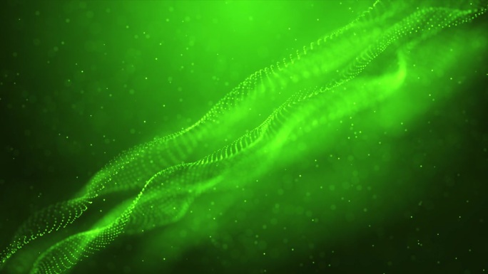 流体粒子和圆点绿色环状背景