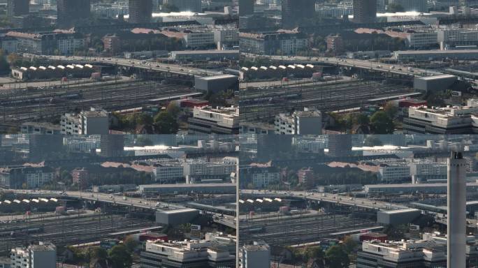 晴朗的一天苏黎世市中心交通铁路桥梁道路航拍全景4k瑞士
