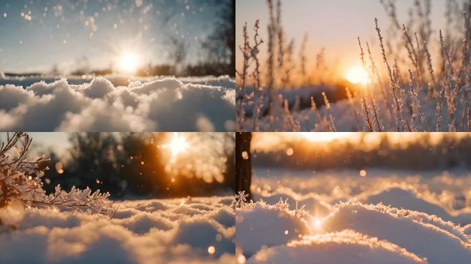 AI素材唯美冬季雾凇日出雪景合集