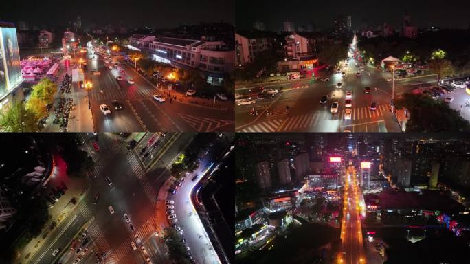 浙江绍兴夜晚夜景车流交通航拍越城区胜利东