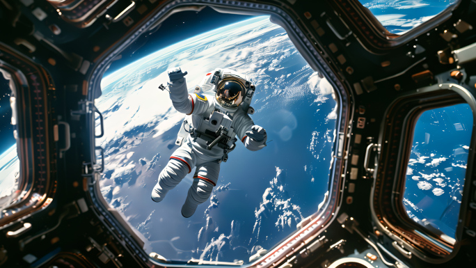 宇航员太空空间站载人航天视频素材