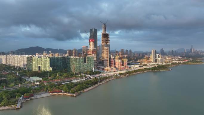 深圳湾超级总部基地航拍全景镜头