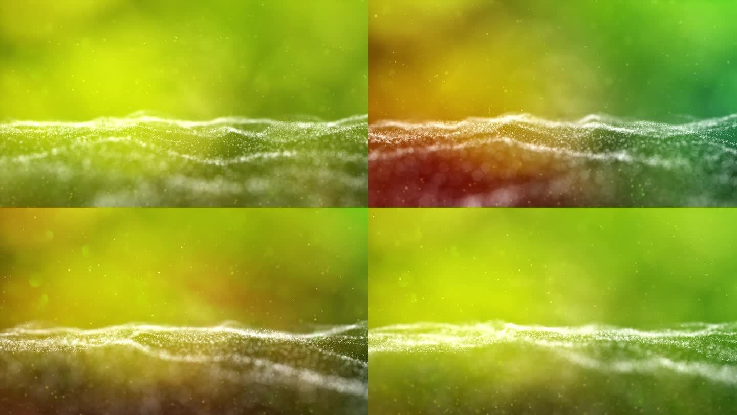 黄绿红迷离循环自然波。概念环境复制空间动画背景。