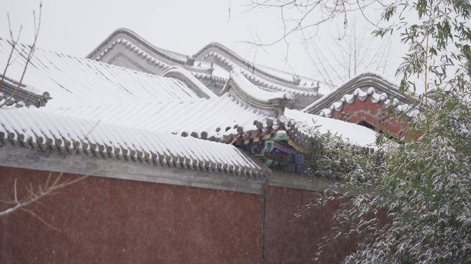 古代风格建筑雪景