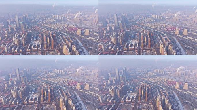 辽宁沈阳大东区冬季城市航拍全景