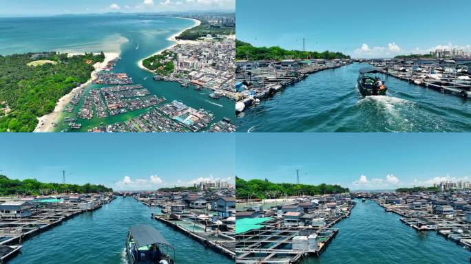 海南陵水疍家渔排航拍4K
