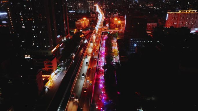 09长沙城市道路夜景航拍