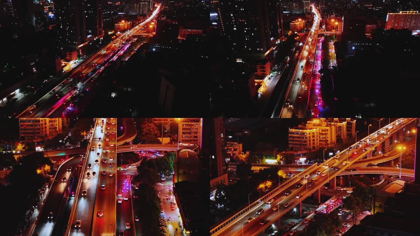 09长沙城市道路夜景航拍