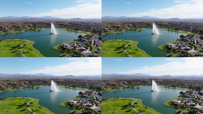 全景空中轨道围绕喷泉山亚利桑那州社区高尔夫球场