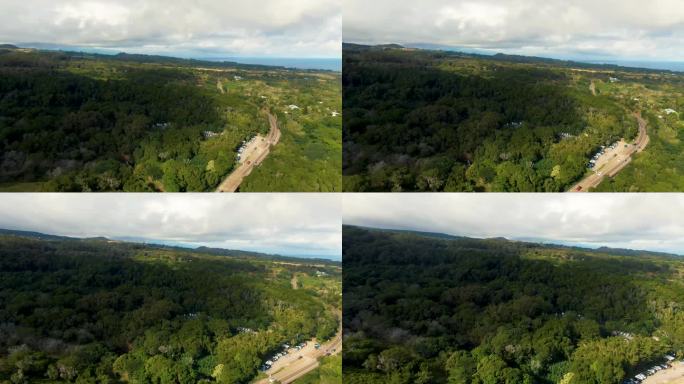 旋转无人机拍摄，哈纳之路，毛伊岛，夏威夷，绿树冠