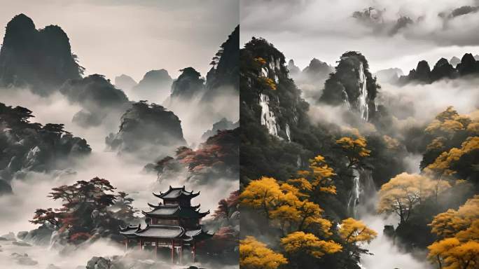 【4K竖屏】中国风水墨山水画唯美意境背景