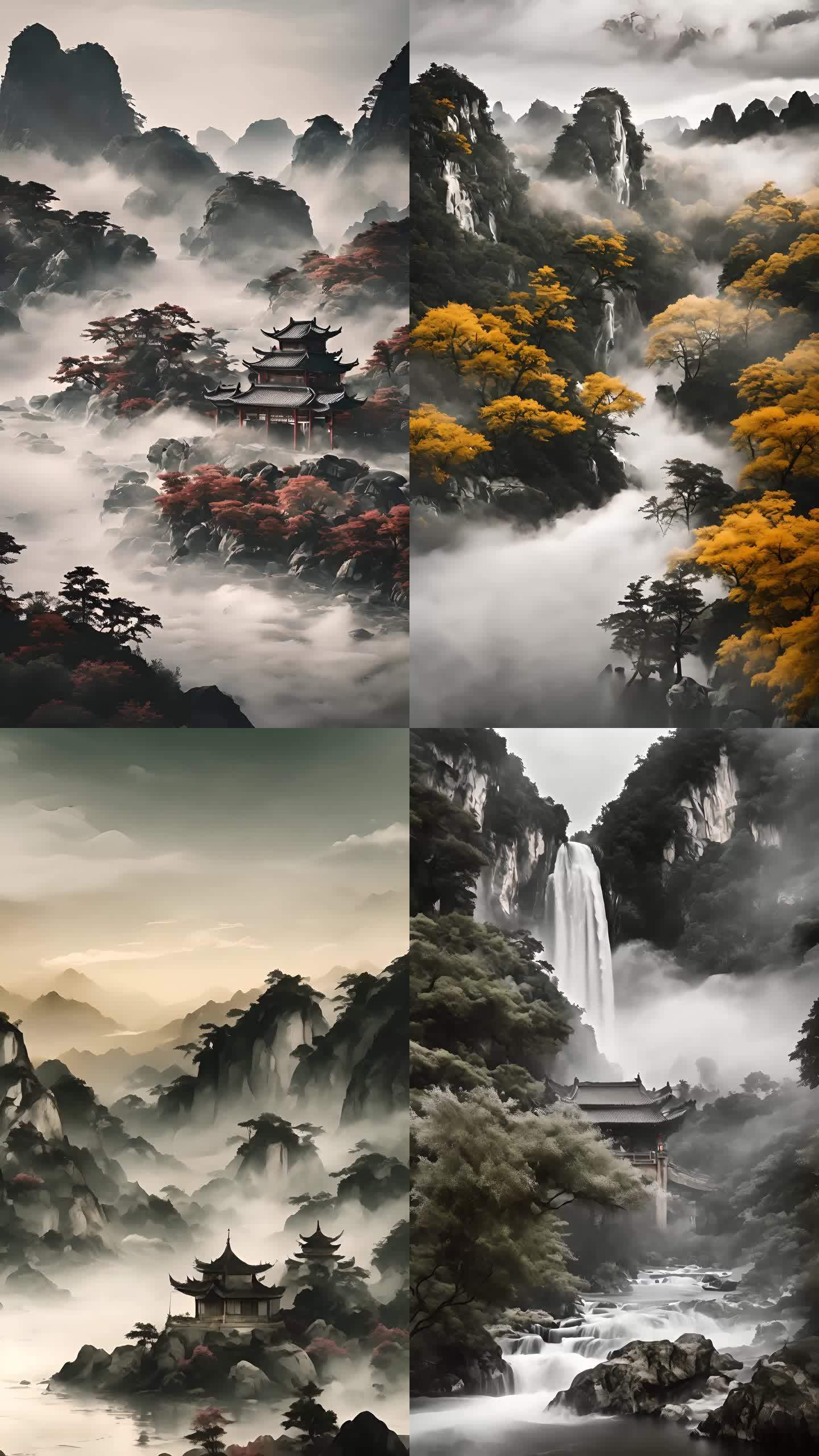 【4K竖屏】中国风水墨山水画唯美意境背景