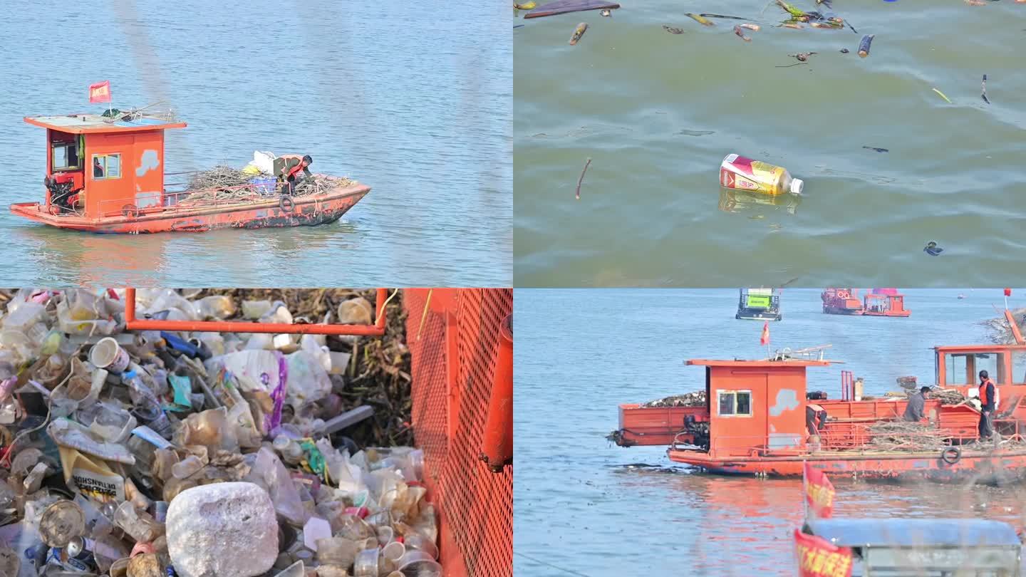 江河严重污染，湘江河面垃圾清理