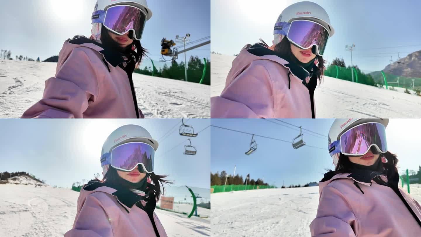 女子滑雪场开心滑雪