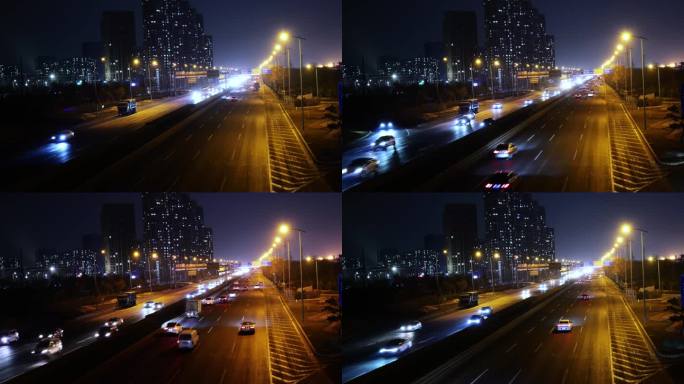 夜晚下的高速路车辆快速移动缩时摄影